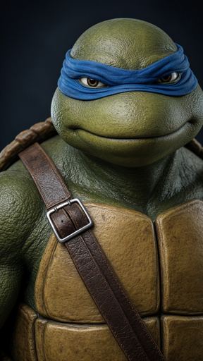 Create an original, newly composed image based on this scene description: This is a close up of a statue of a turtle. Th