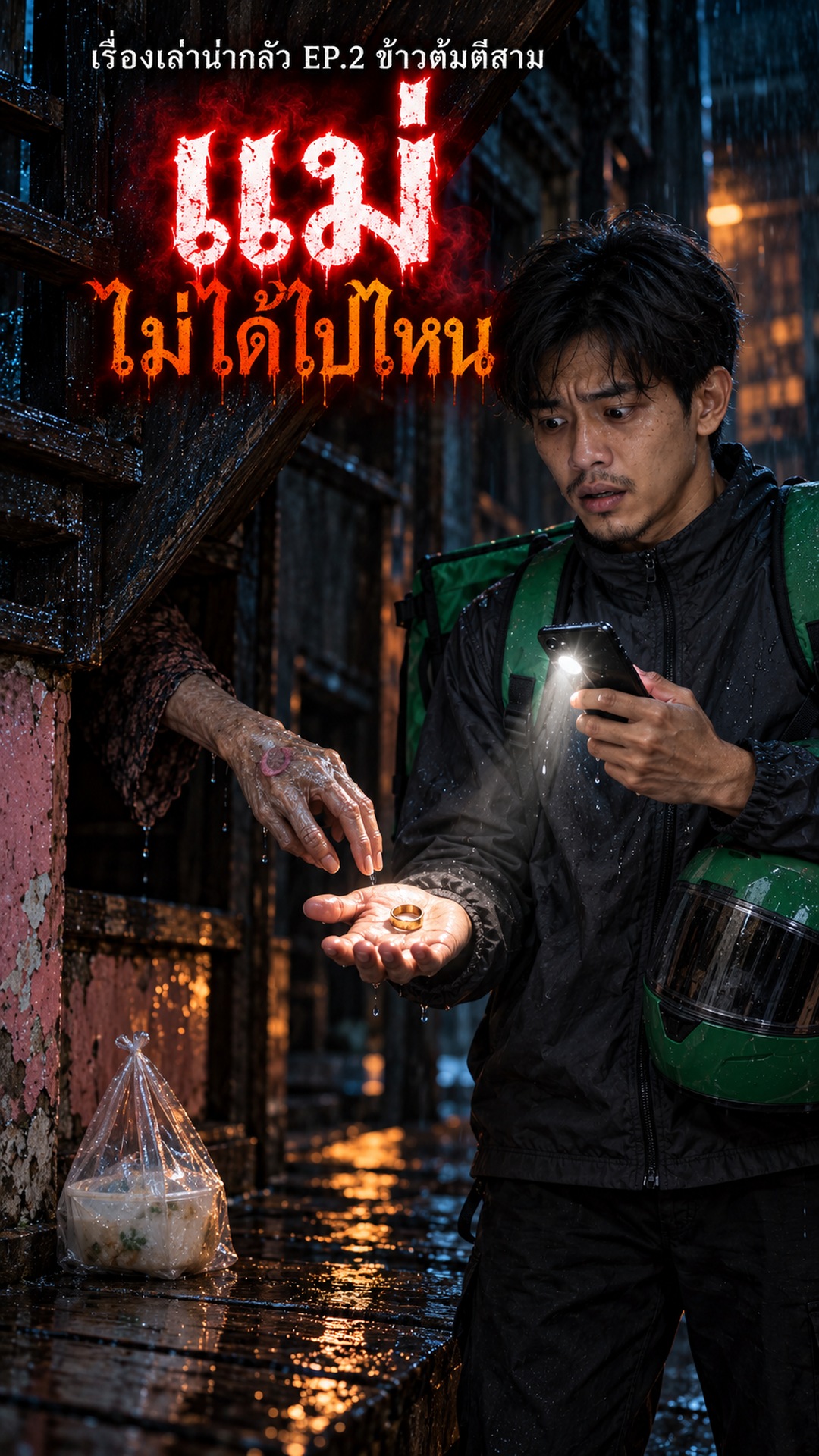 แม่ไม่ได้ไปไหน · EP 2 — ข้าวต้มตีสาม
มือถือของแม่… ถูกปิดเครื่องแล้วโยนทิ้งไว้ในลิ้นชัก แต่ทุกคืนตอนตีสาม มันกลับสั่งข้า